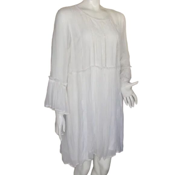 new LULU'S Dress, XL, White, Gauze, Bell sleeve, Viscose, Above knee - Picture 3 of 13